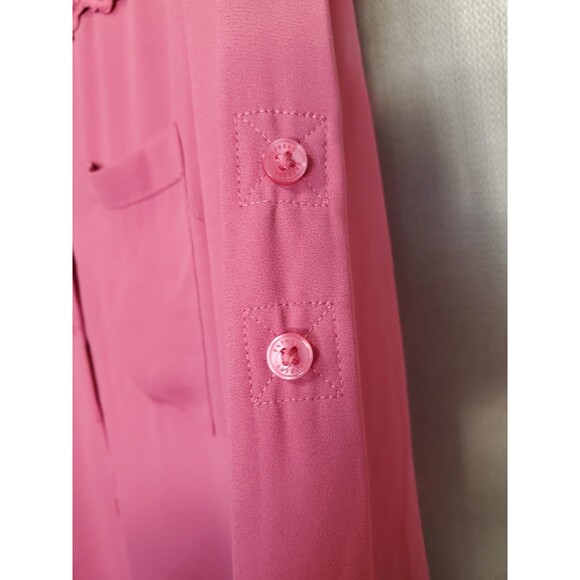 Express Portofino Slim Pink Crochet Detail Button-Up Shirt Size M Roll-Tab Slv - Picture 3 of 7